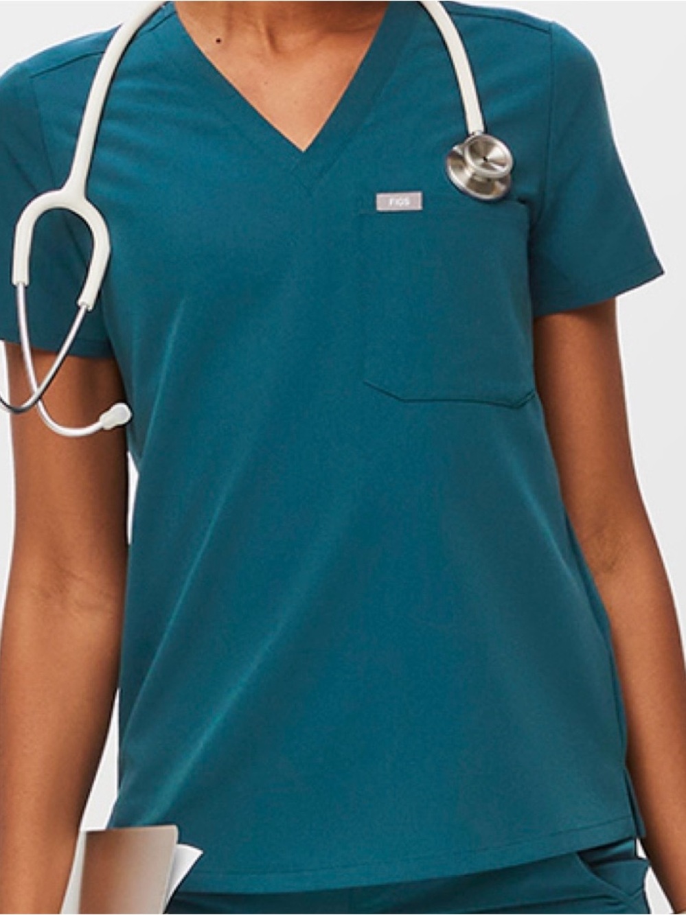FIGS Caribbean Blue Caterina V-Neck Scrub Top Small